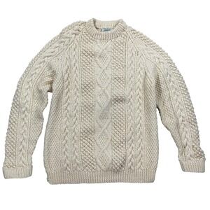 Blarney Hand knit Sweater Men's M Cream Cable Knit Aran Wool Fisherman Vintage
